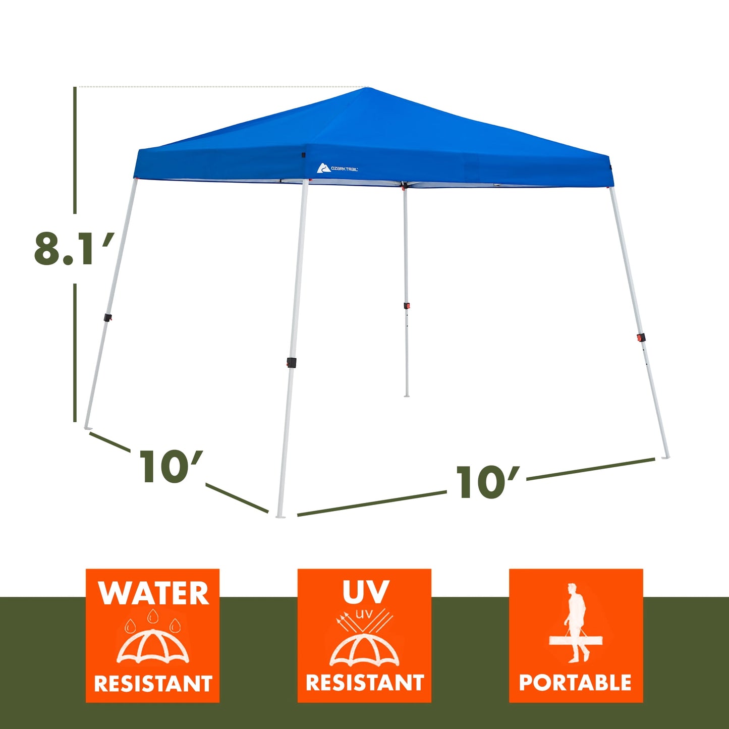 Ozark Trail 10'x10' Instant Slant Leg Pop-up Outdoor Canopy Tent, Blue