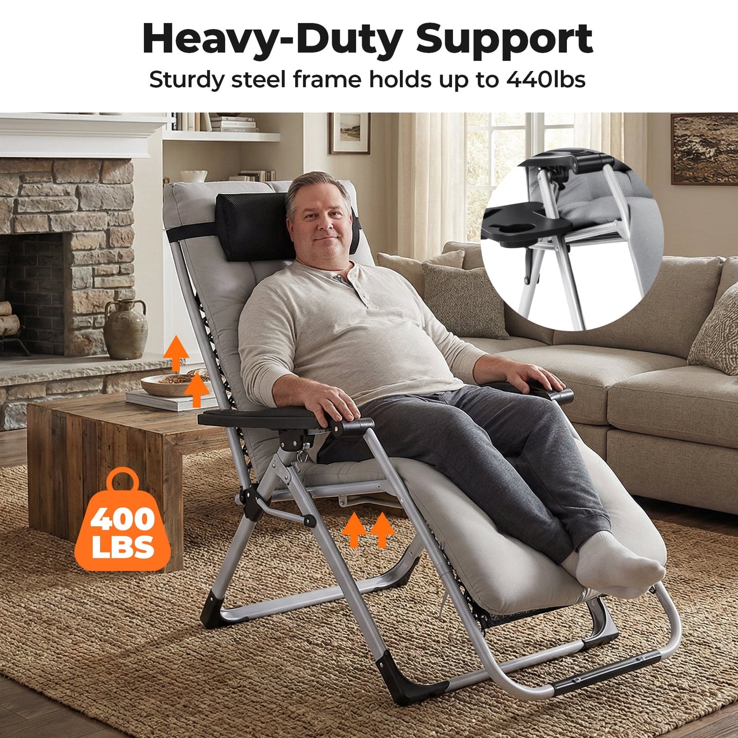 Alvantor Zero Gravity Chair with 440lbs Capacity, Foldable Outdoor Lounge, Black/Blue/Brown