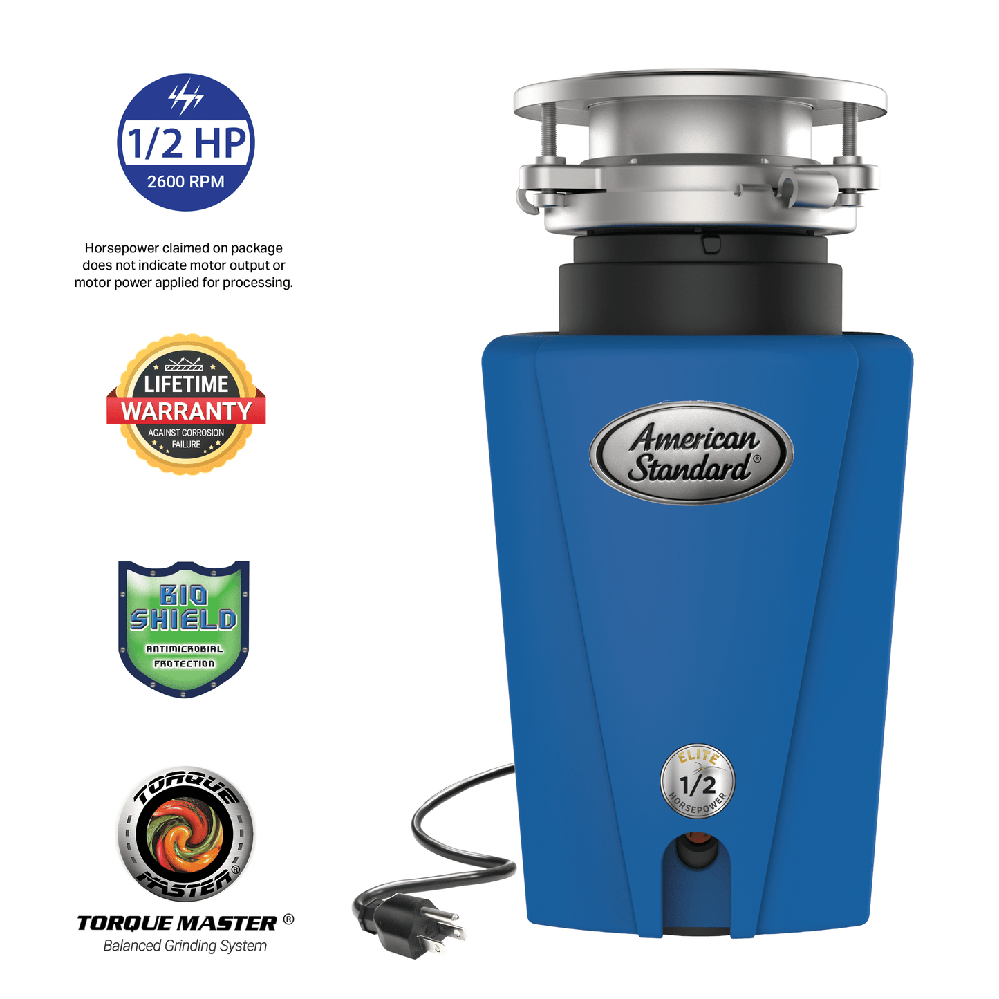 American Standard Elite ASE50 1/2 HP Continuous Feed Garbage Disposal with Power Cord