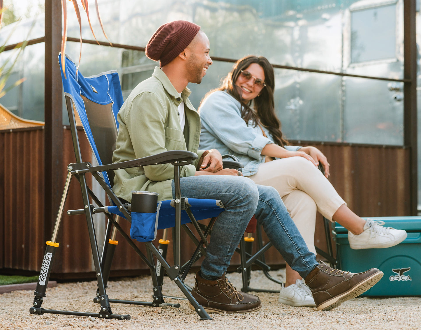 GCI Outdoor RoadTrip Rocker Foldable Rocking Camp Chair, Blue