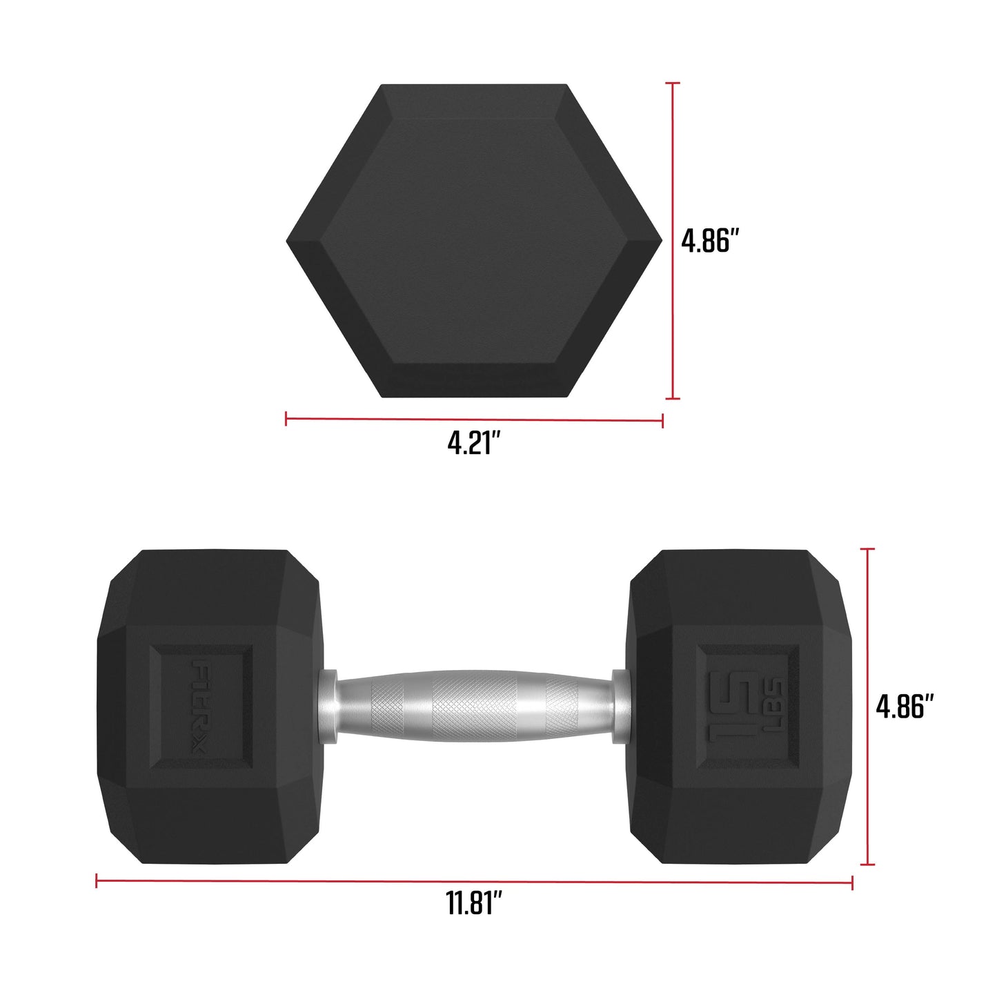 FitRx 15lbs Rubber Hex Dumbbell Set – Solid Steel Handles, Durable Rubber Coating, Anti-Roll Weights for Fitness, Pair