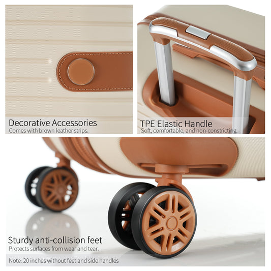 EUROCO 3 Piece Luggage Set, 20" Carry-on Suitcase with TSA Lock and Spinner Wheels, Lightweight Hardshell ABS Suitcase Set for Men Women,Cream