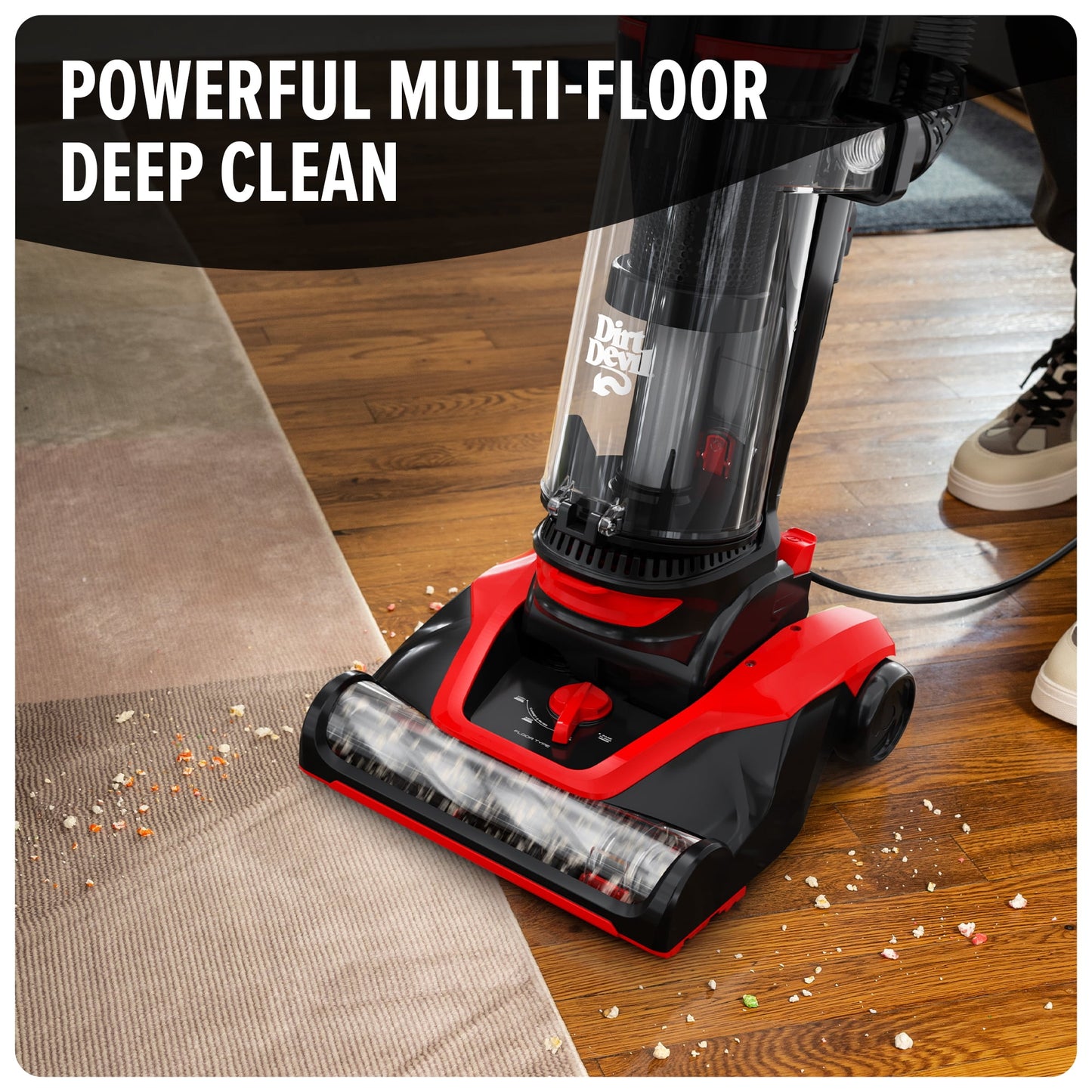 Dirt Devil Bagless Upright Vacuum Cleaner, Multi-Surface Extended Reach+, Pet Friendly, Above Floor Cleaning, Upholstery Tool, UD76330V, Black