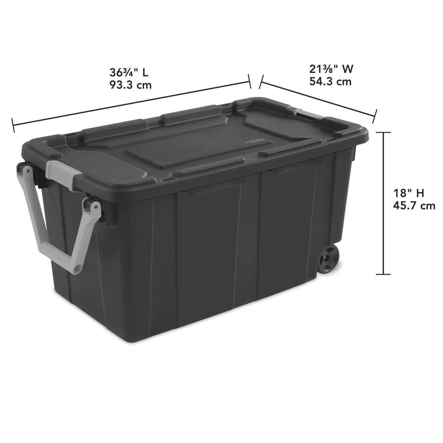 Sterilite Extra-Large Wheeled Industrial Storage Bin, 40 Gallon Durable Plastic Storage Tote with Latching Lid and Pull Handle, Dark Gray, 2 Pack