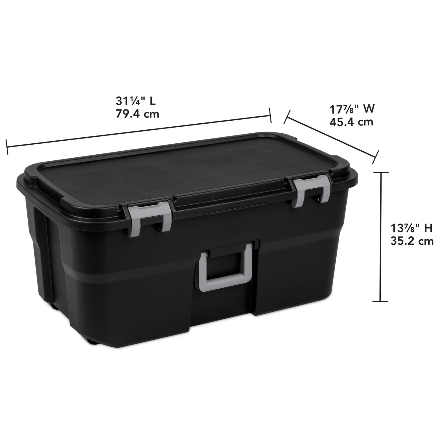 Sterilite 22 Gallon Large Wheeled Footlocker, Heavy Duty Plastic Storage Trunk Container, Lockable with Wheels and Handle, Black