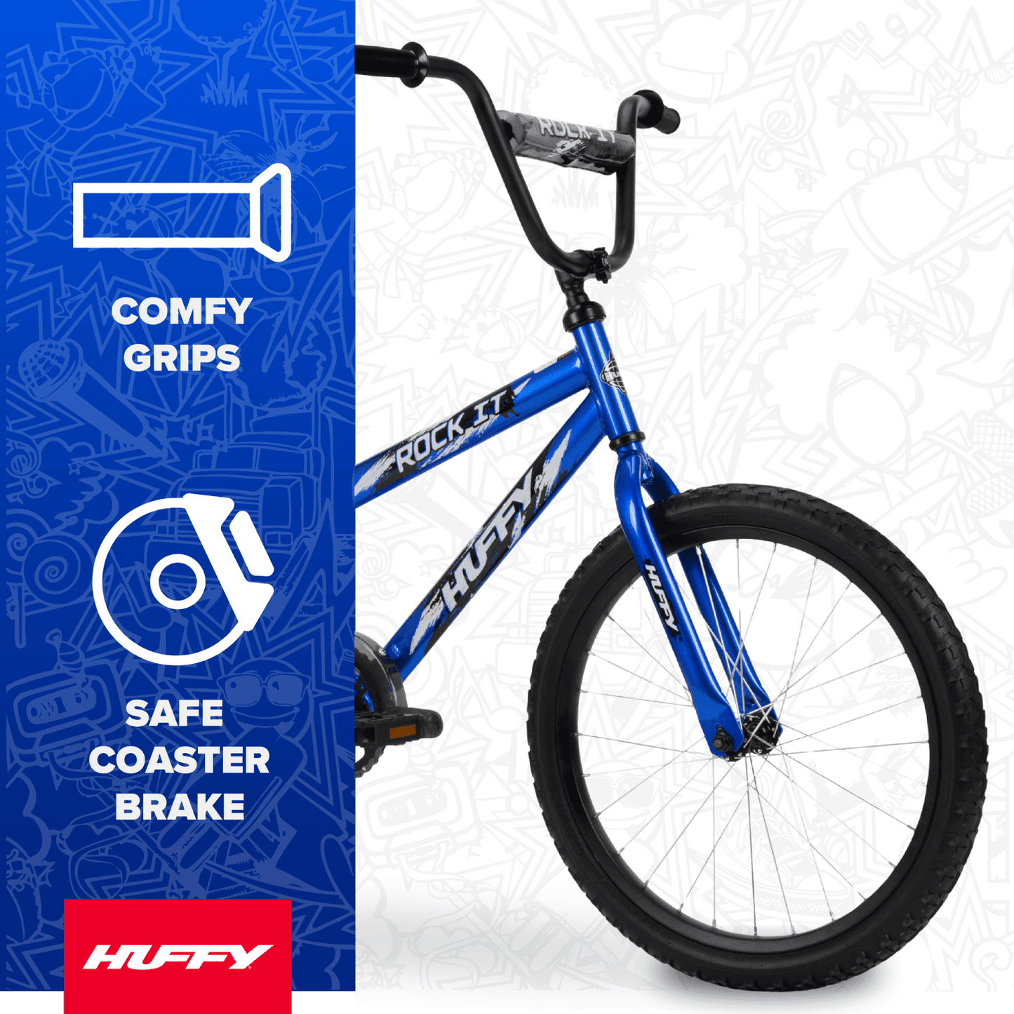 Huffy 20" Rock It Kids' Bike, Fits Riders 44"-56", Blue, Youth, Boys