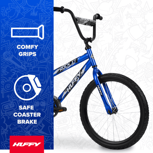 Huffy 20" Rock It Kids' Bike, Fits Riders 44"-56", Blue, Youth, Boys