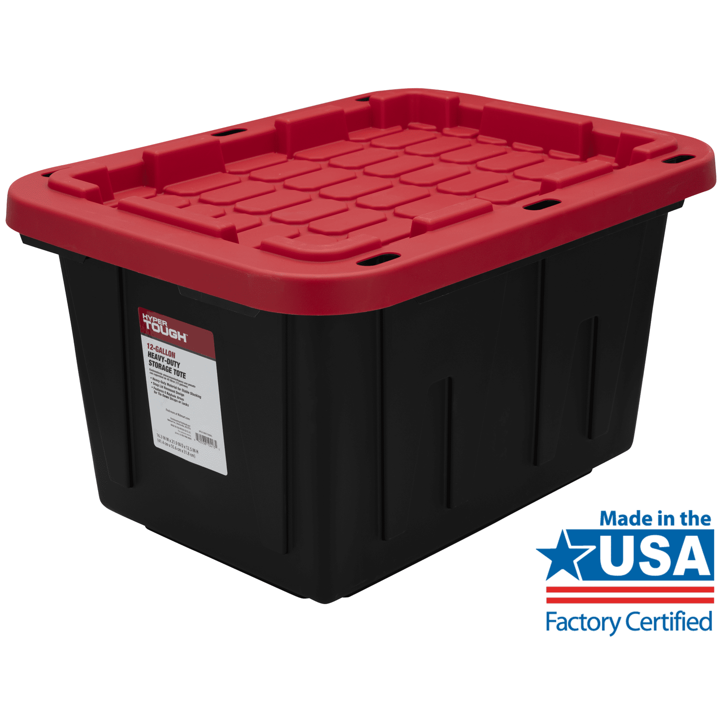 (Pack of 4) Hyper Tough 12 Gallon Small Storage Bin with Snap Lid, Black and Red, Heavy Duty Plastic Storage Container