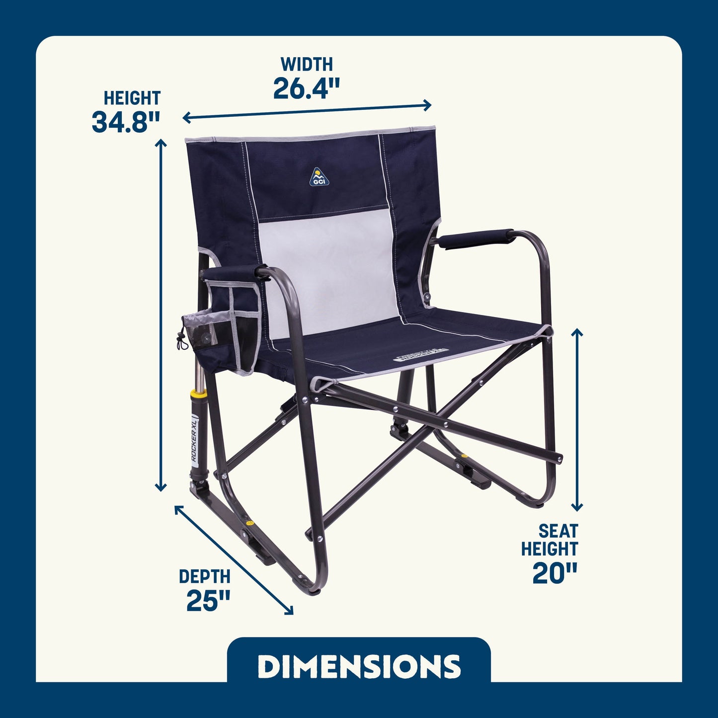 GCI Outdoor Freestyle Rocker XL Oversized Foldable Rocking Camp Chair, Indigo