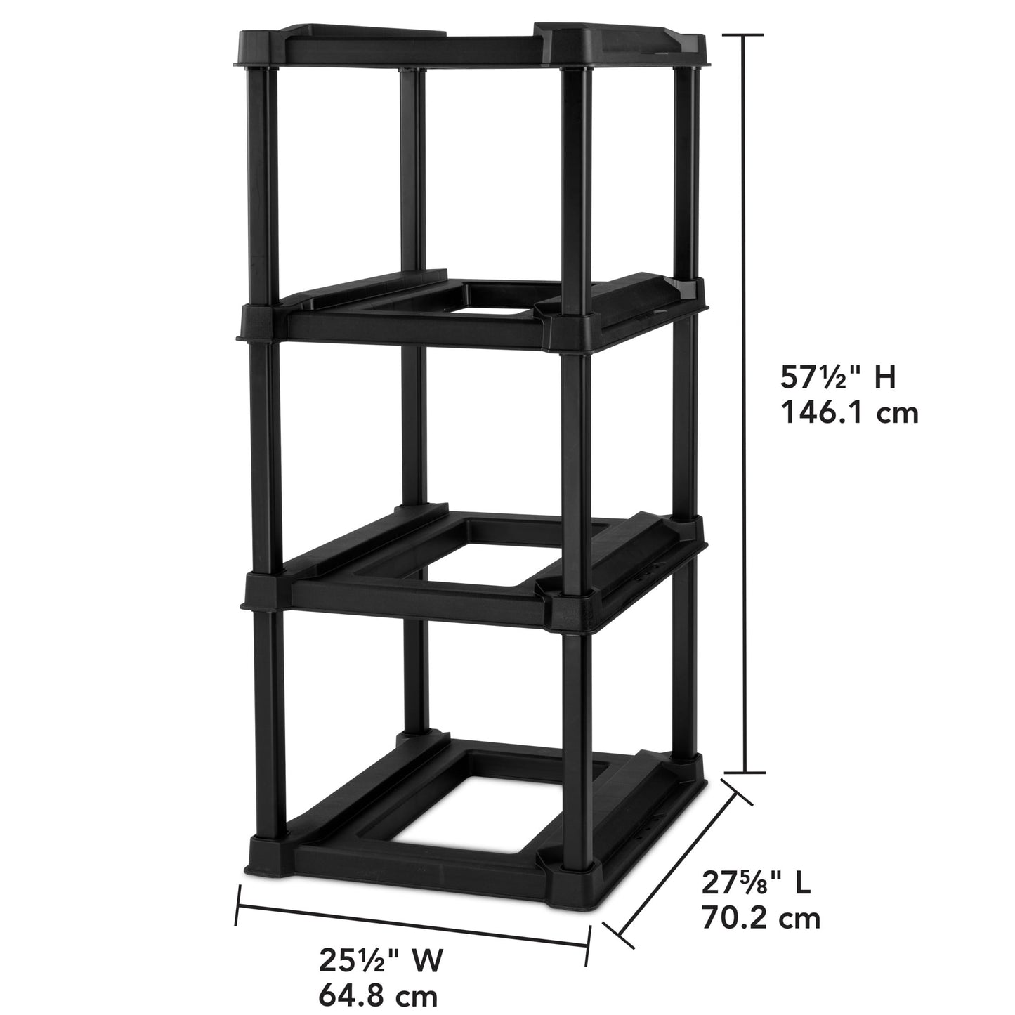 4 Tier Tote Rack, Holds Four 27 Gallon Industrial Storage Totes, Heavy Duty Plastic Garage Storage Organizer, Vertical Easy-Access No-Stacking Design, Black