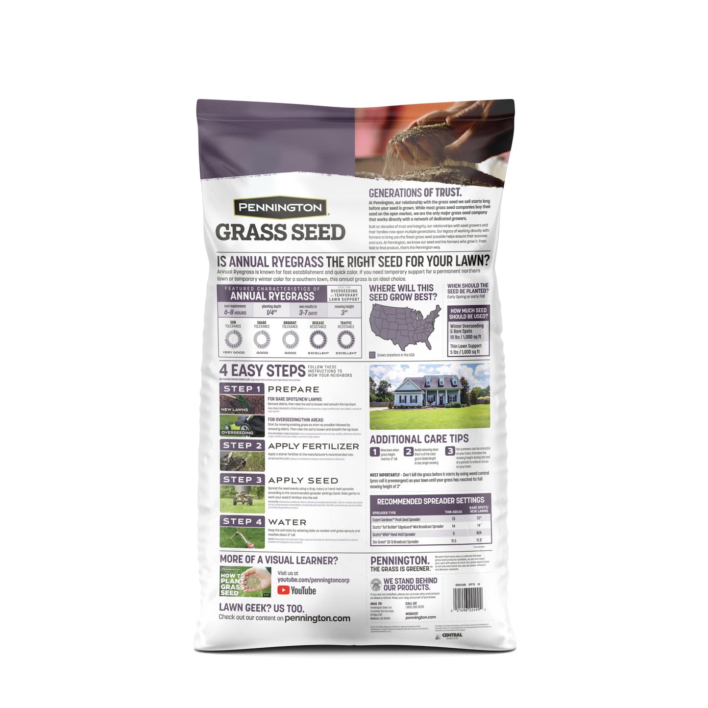 Pennington Annual Ryegrass Grass Seed, 20lb, Full Sun to Partial Shade, Rye Grass Seeds for Lawn, 1 Bag