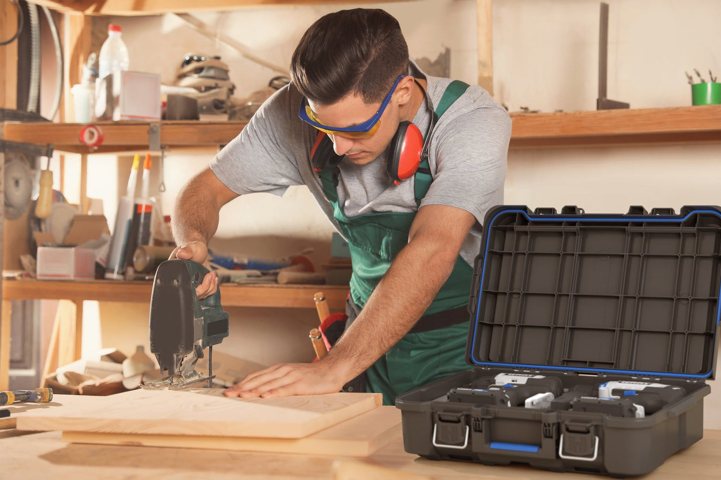 HART Stack System Tool Box with Small Blue Organizer & Dividers, Fits HART's Modular Storage System
