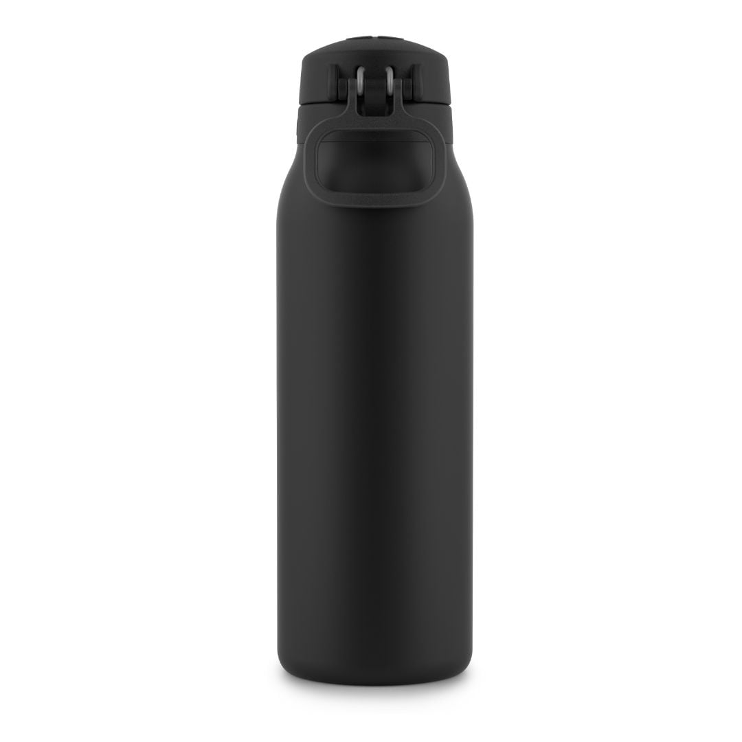 Ello Flip & Fill 32oz Insulated Stainless Steel Water Bottle, Leak-Proof Straw Lid, Black