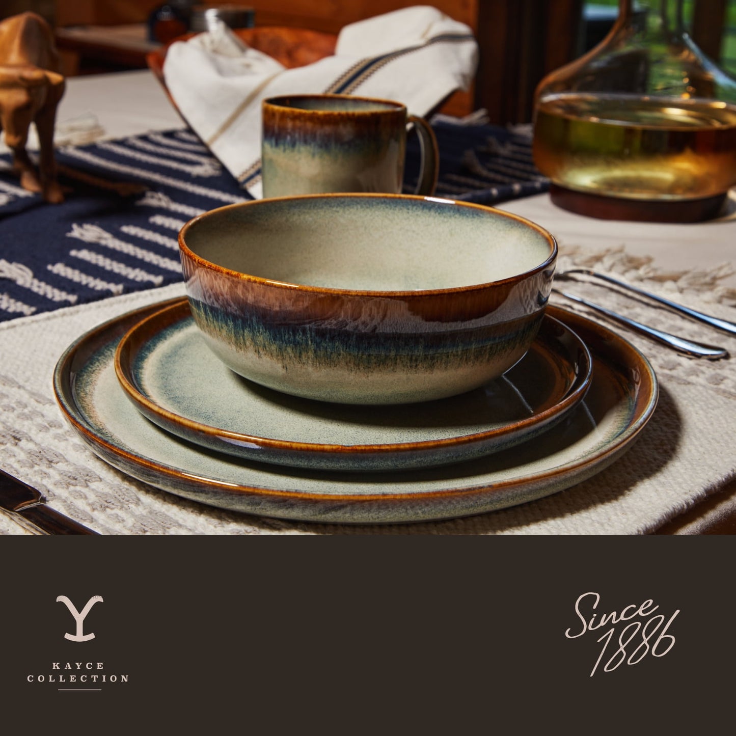 Yellowstone Kayce 12-Piece Reactive Ceramic Dinnerware Set
