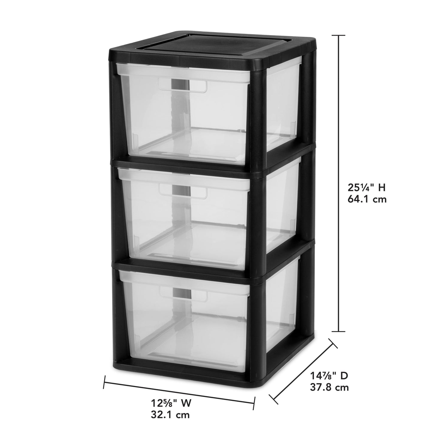 (2 pack) Sterilite 3 Drawer Tower, Plastic Storage Organizer with Removable Clear Bins, Easy Assembly, No Tools Needed, Black
