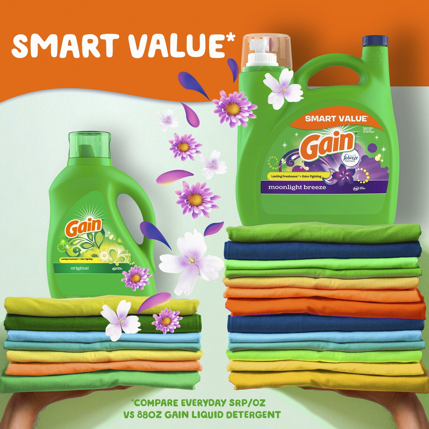 Gain Laundry Detergent Liquid with Odor Fighters, Moonlight Breeze Scent, 154 fl oz, 107 Loads