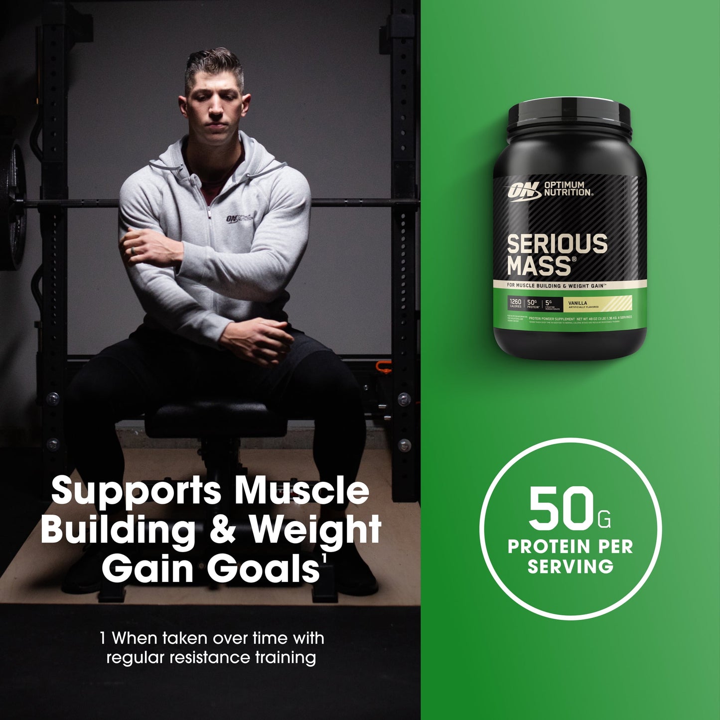 Optimum Nutrition Serious Mass, Vanilla, Weight Gainer Protein Powder, Mass Gainer, 3 lb
