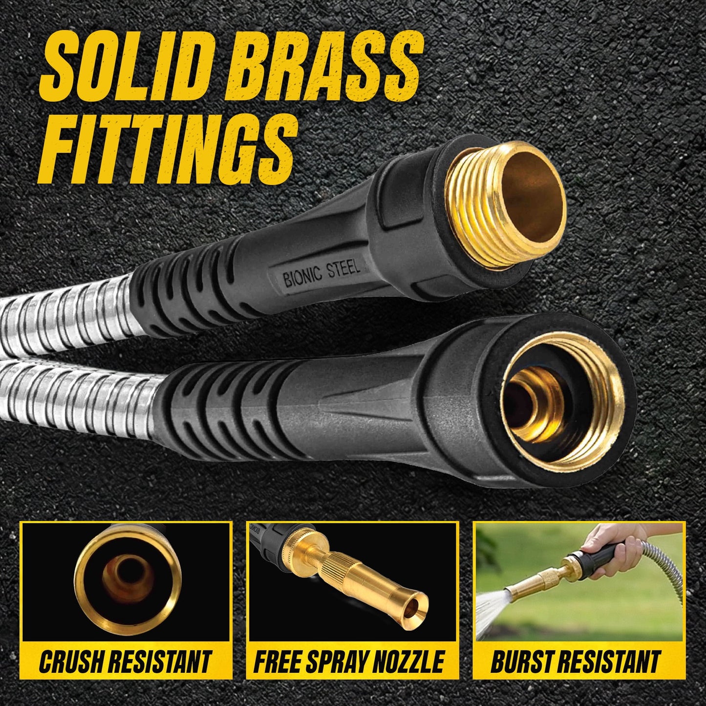 Bionic Steel Pro Garden Hose 50' ft Water Hose Outside Heavy Duty Metal Hose Stainless Steel w/ Spray Nozzle Kink-Free