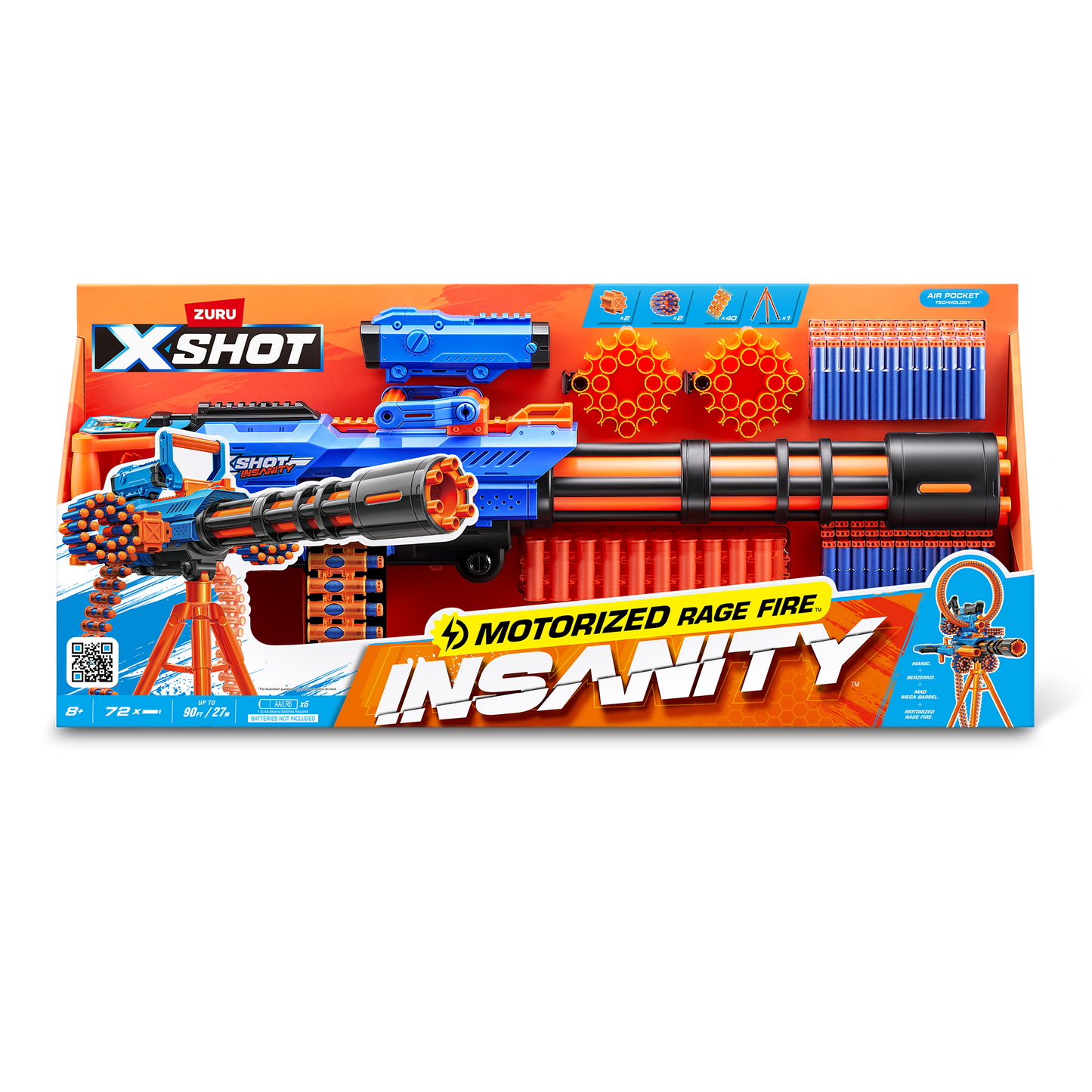 XSHOT Insanity Motorized Rage Fire with 72 Air Pocket Darts Outdoor Toy Blaster by ZURU for Ages 8+
