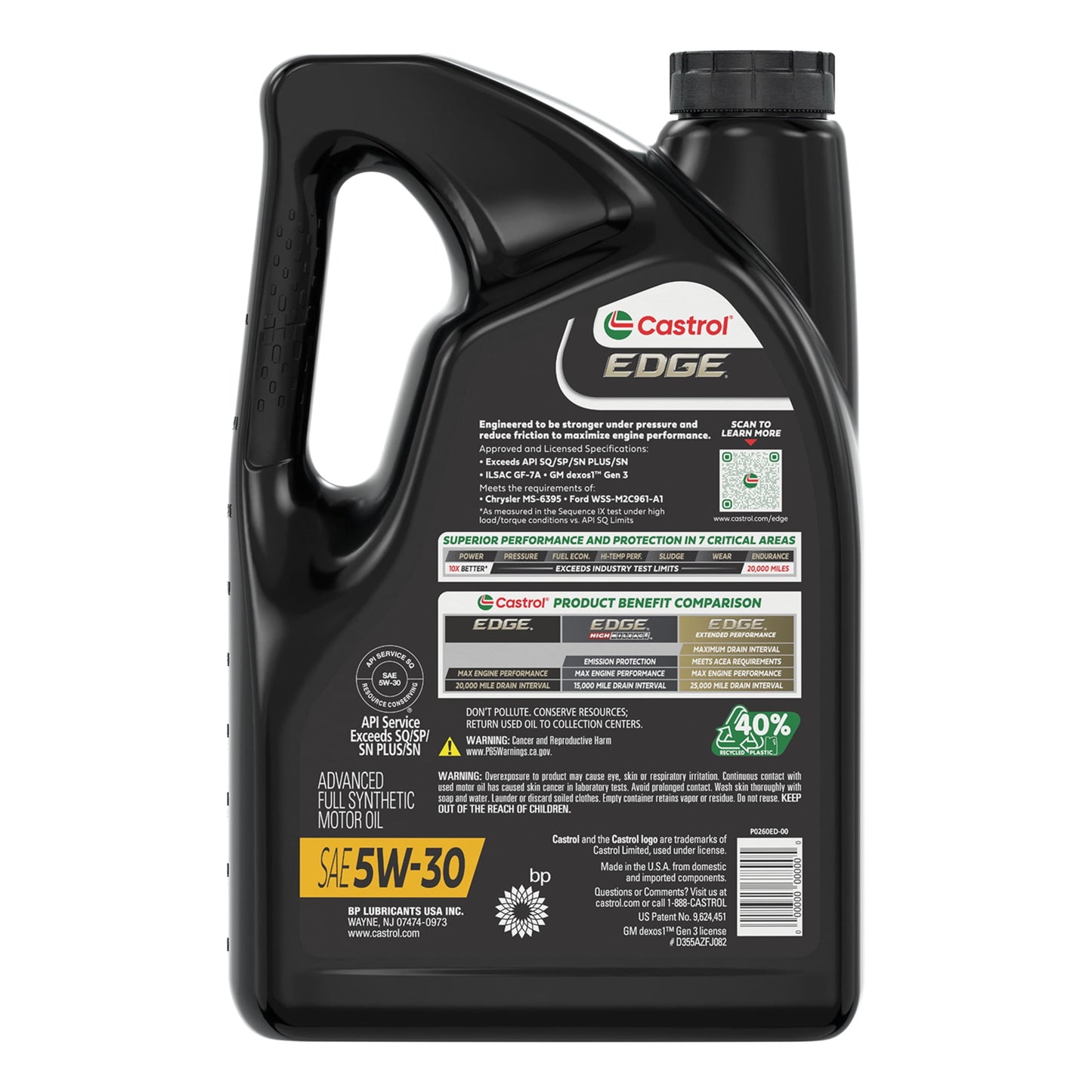 Castrol EDGE 5W-30 Advanced Full Synthetic Motor Oil, 5 Quarts RFID