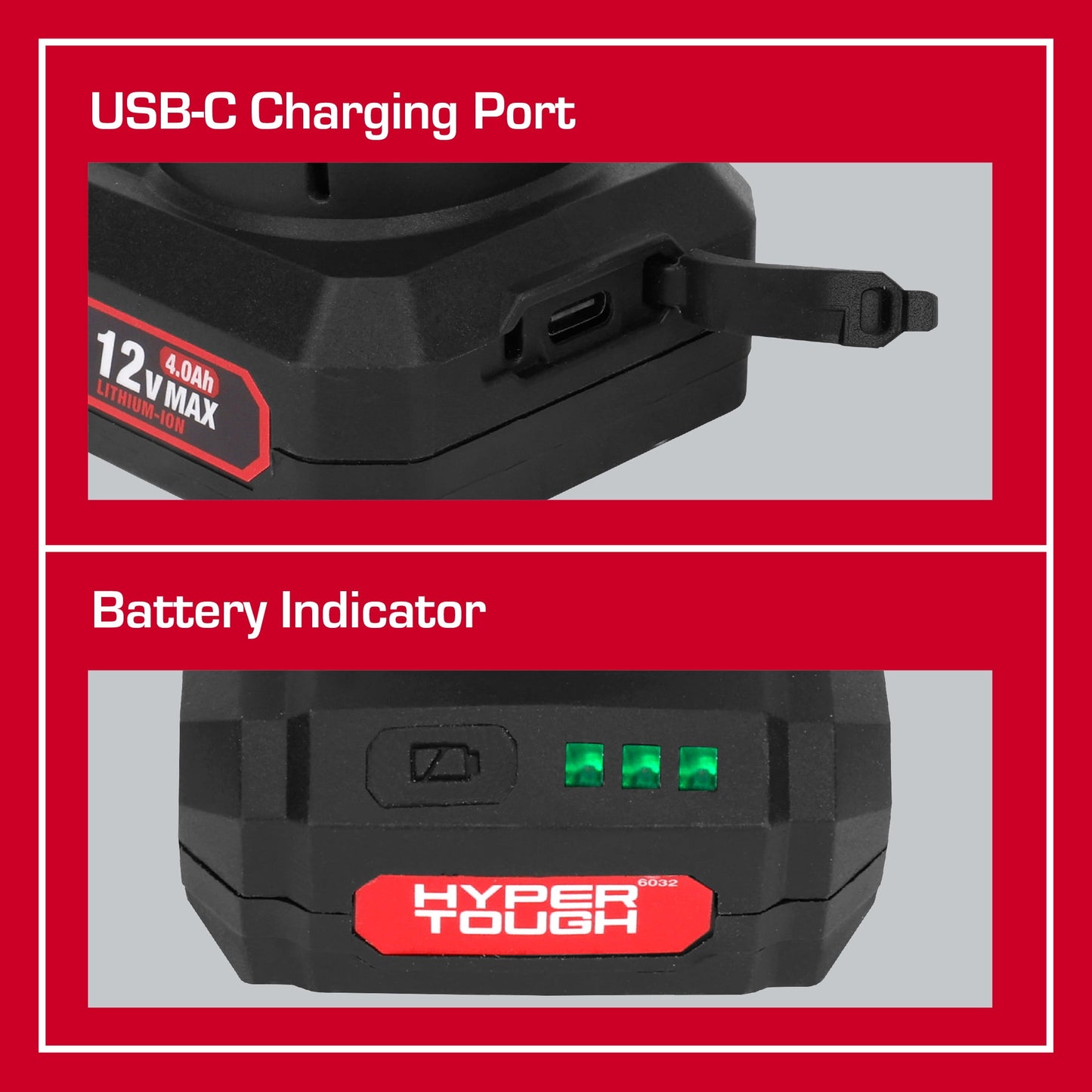 Hyper Tough 12V Lithium-Ion 4.0Ah Rechargeable Battery