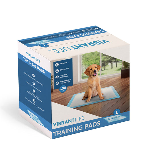 Vibrant Life Training Pads â€“ Super Absorbent, Leak Proof, & Fast Dry Dog and Puppy Pee Pads â€“ L 22â€¯in x 22â€¯in, 100â€¯Count