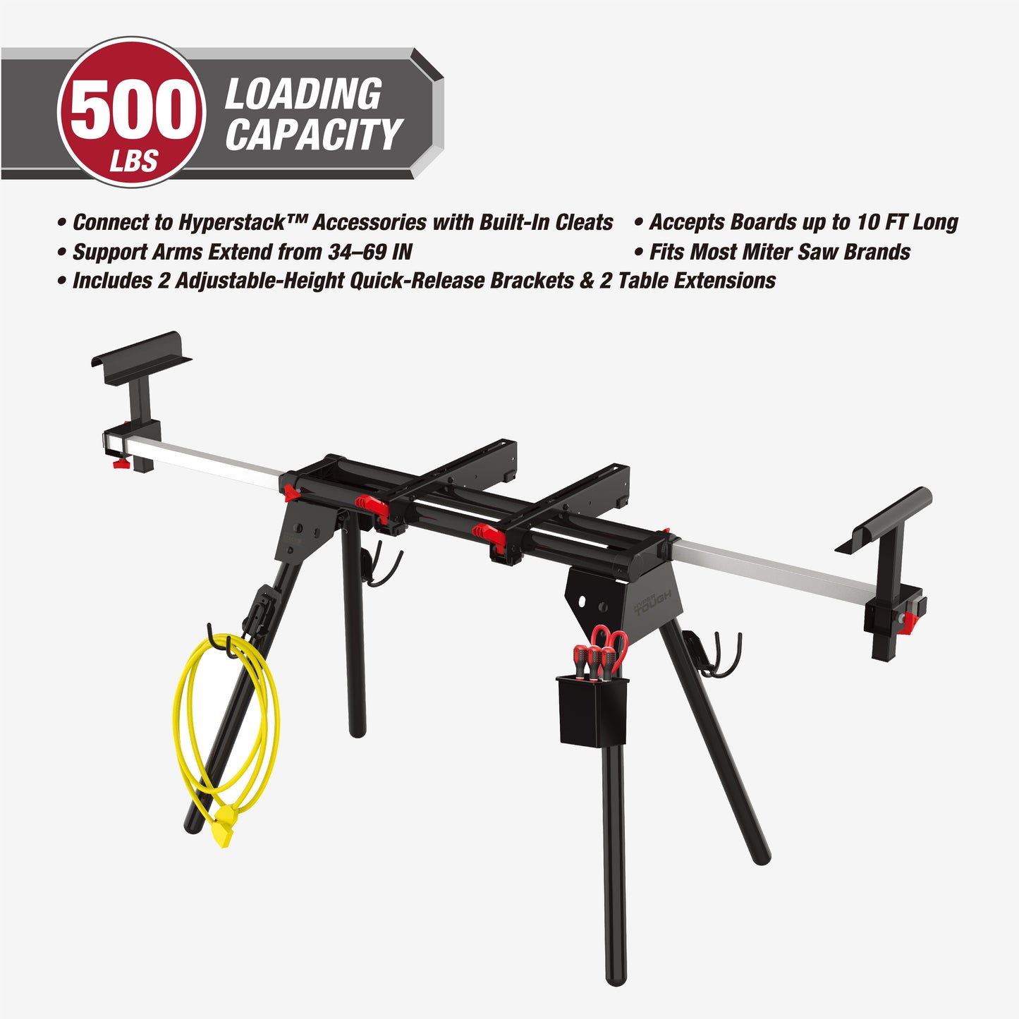 Hyper Tough Hyper Stack Heavy Duty 500-lb Miter Saw Stand, Supports 10' Boards
