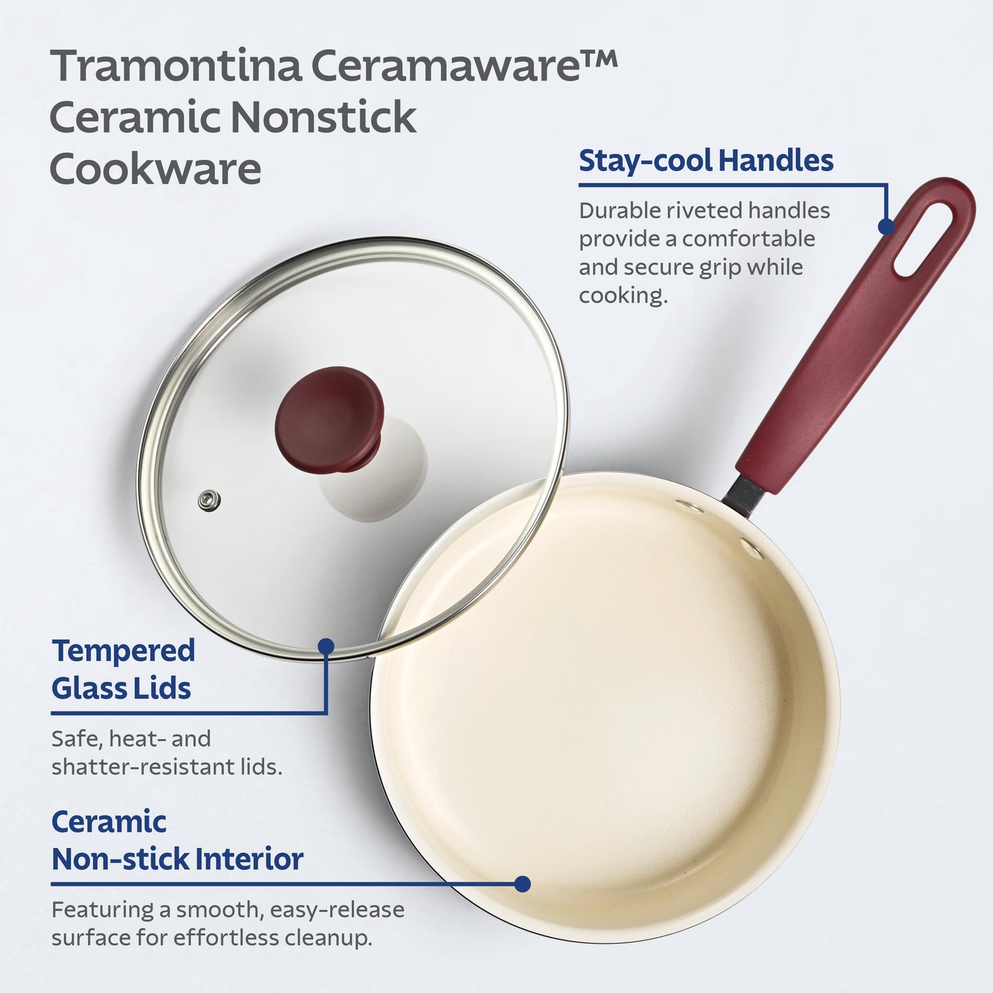 Tramontina Ceramaware 20-Piece Ceramic Nonstick Cookware Set, Wine