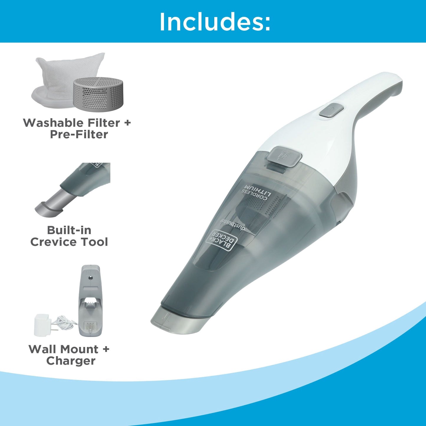 Black& Decker HNVC215B10 Dustbuster Hand Vacuum (White)