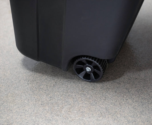 Hyper Tough 32 Gallon Wheeled Heavy Duty Plastic Garbage Can, Attached Lid, Black