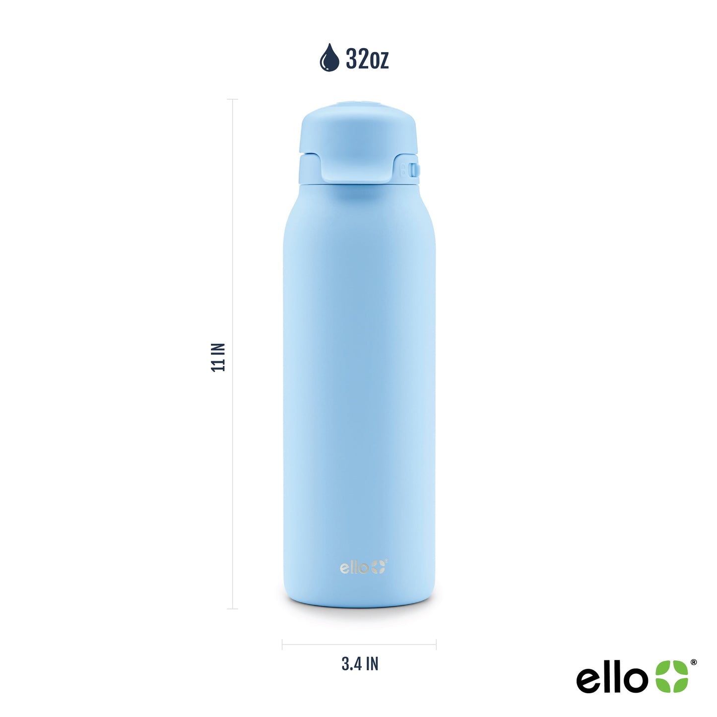 Ello Flip & Fill 32oz Insulated Stainless Steel Water Bottle, Leak-Proof Straw Lid, Blue