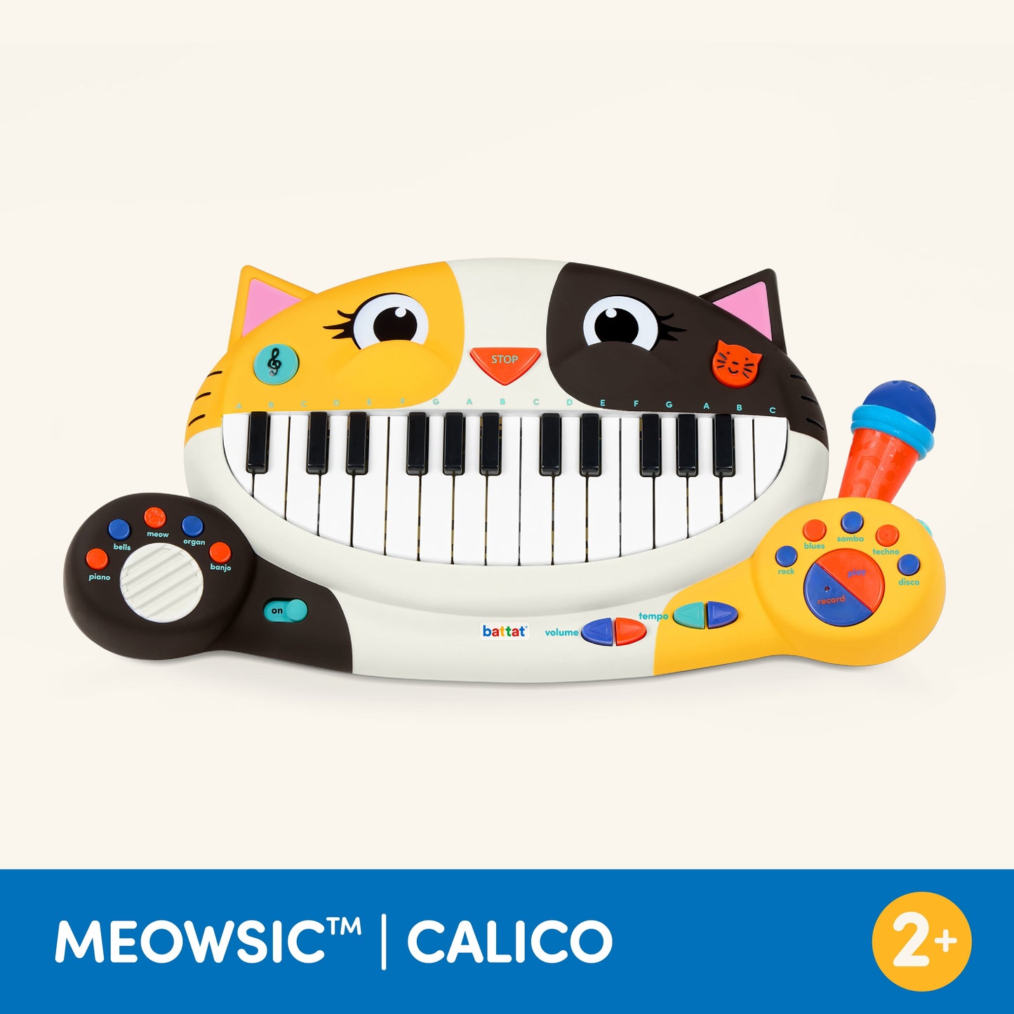 Battat Meowsic Calico Cat Piano Keyboard Animal Instrument Musical Toy for Toddlers 2 Years +