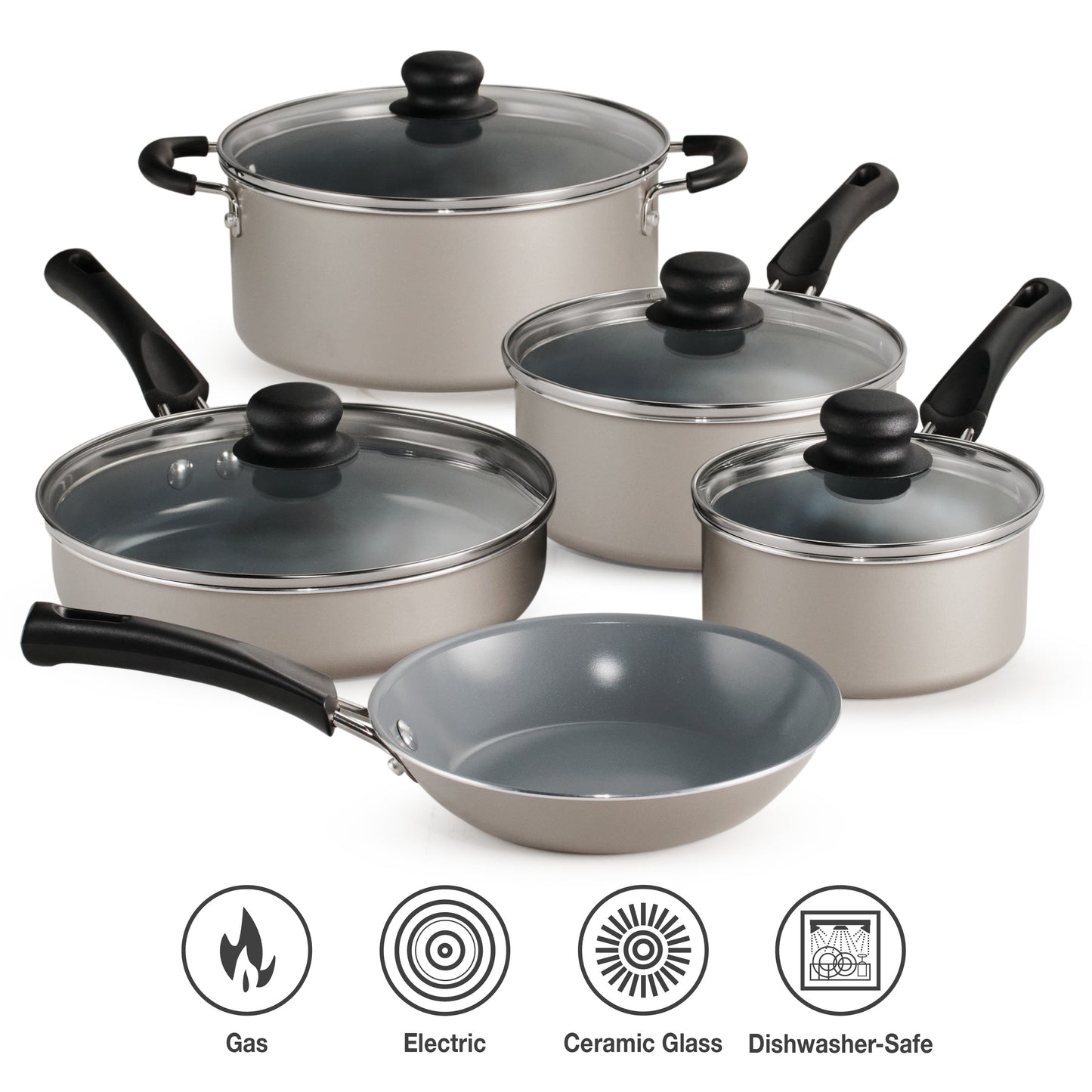 Tramontina 9-Piece Ceramic Cookware Set, Champagne