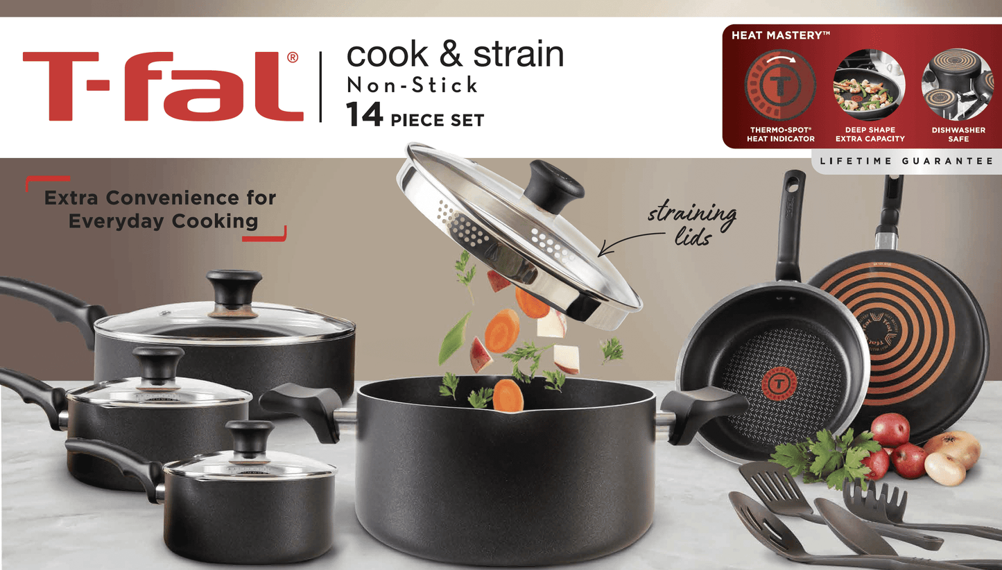 T-fal Comfort Titanium Nonstick Cookware, 14 piece Set, Black