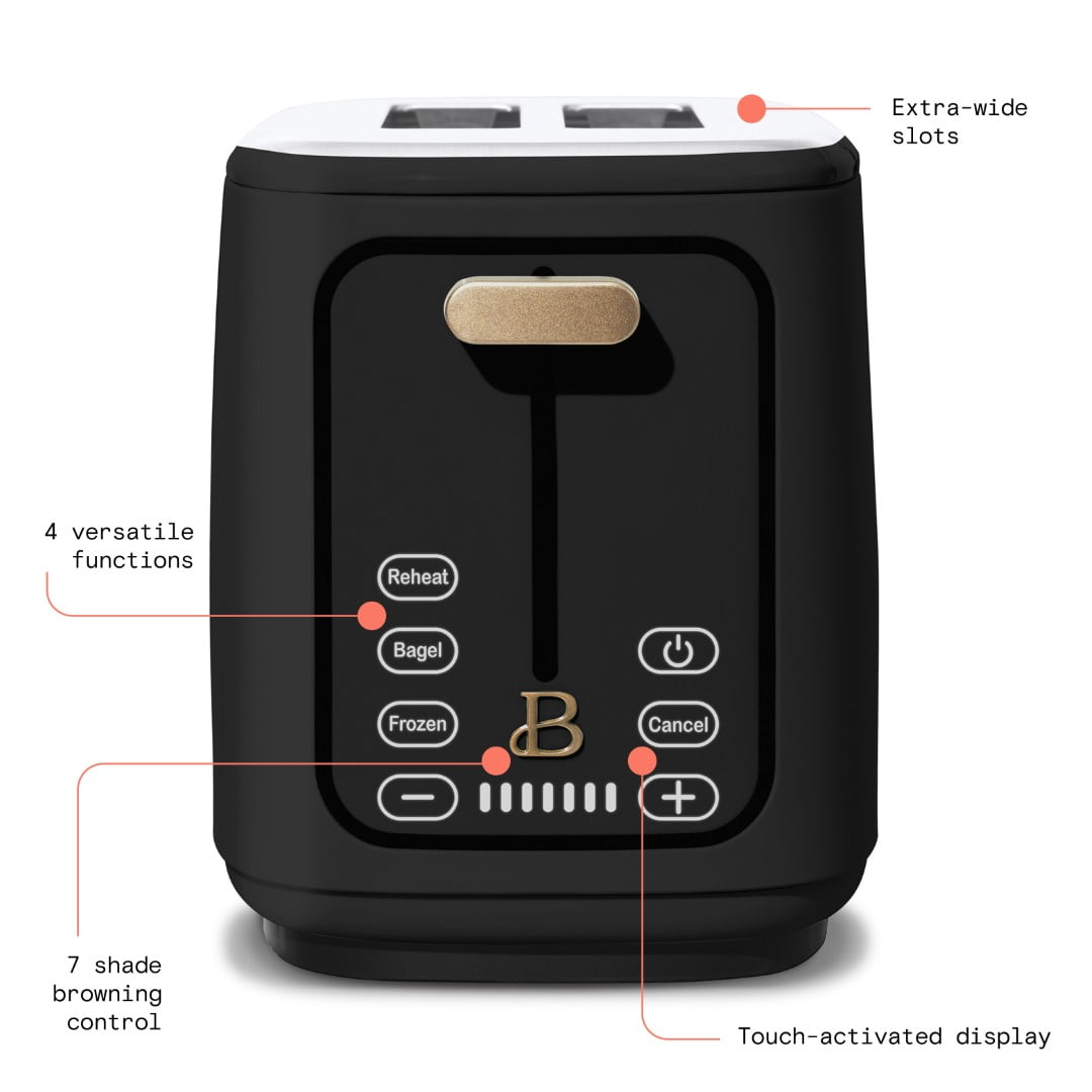 Beautiful 2 Slice Toaster with Touch-Activated Display, Black Sesame by Drew Barrymore