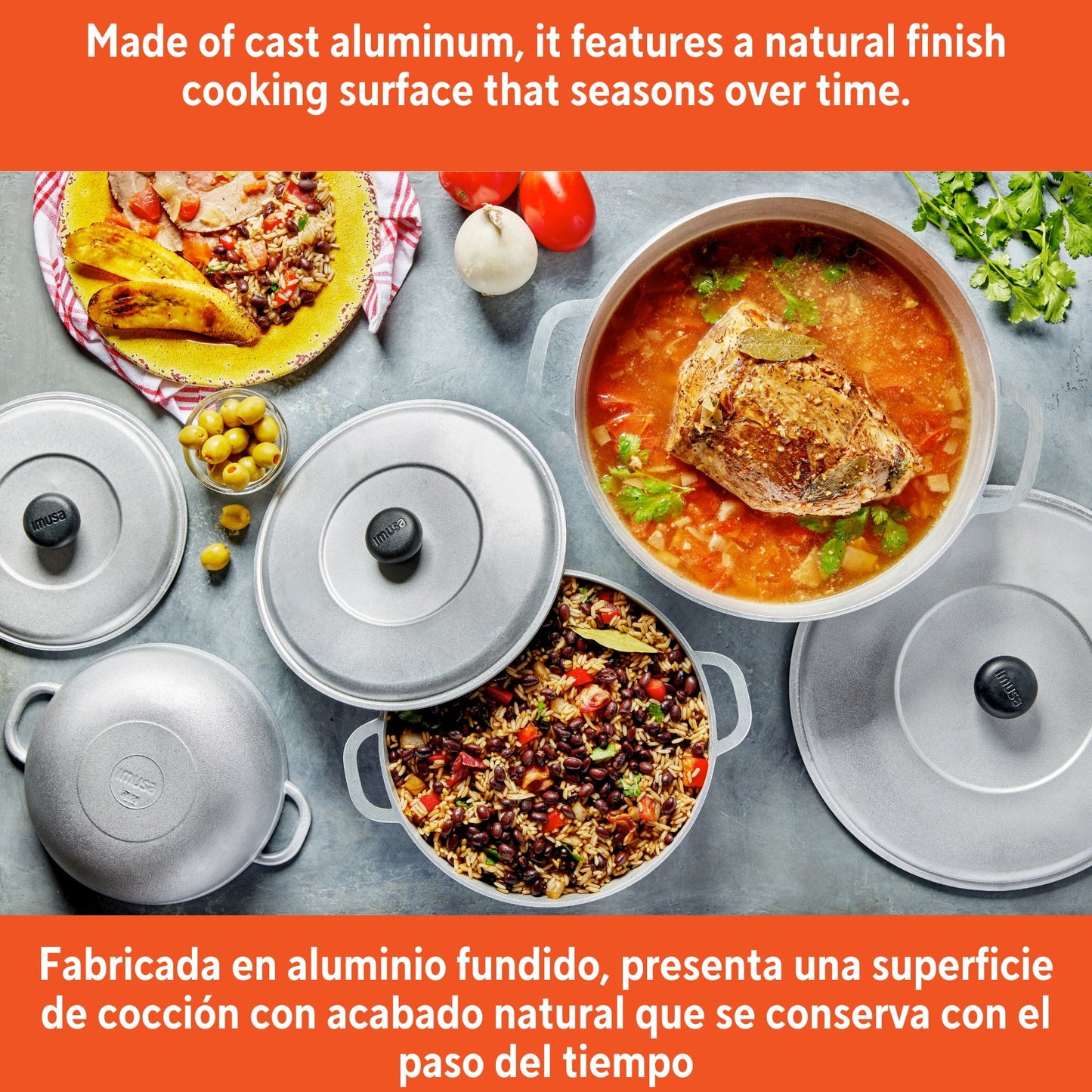 IMUSA 1.5/2.5/5.2qt Cast Aluminum Caldero 3pc Set - 18/22/28cm