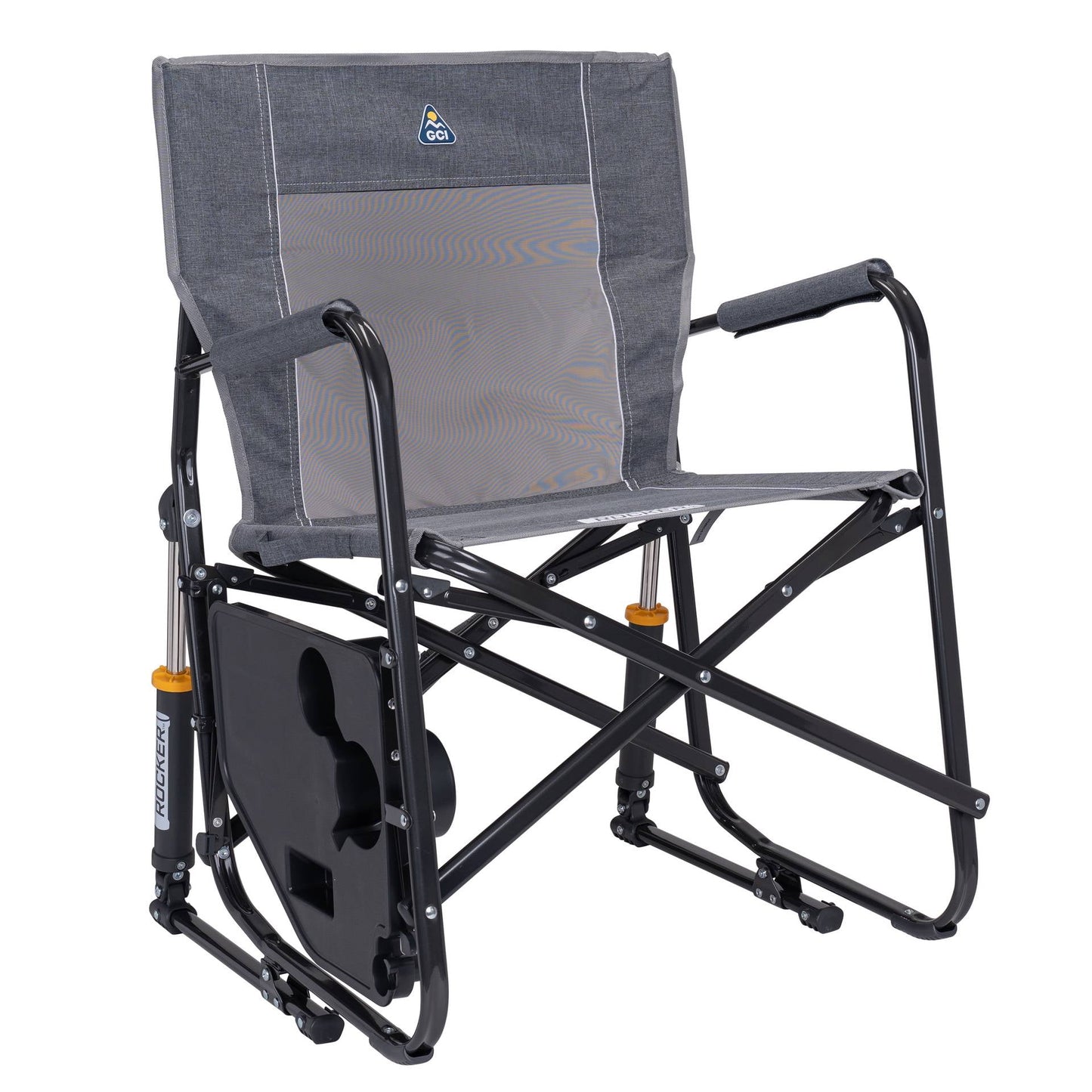 GCI Outdoor Freestyle Rocker with Side Table Foldable Rocking Camp Chair, Heathered Pewter