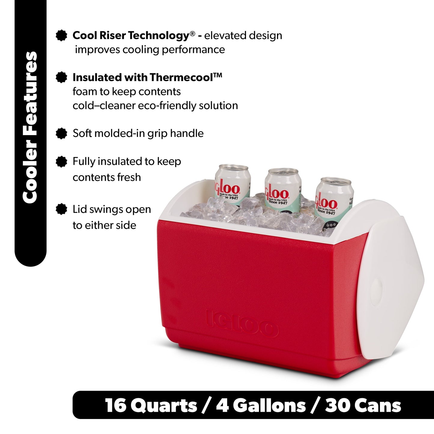 Igloo 16 QT Playmate Elite Ice Chest Cooler,30 Can Capacity, Red