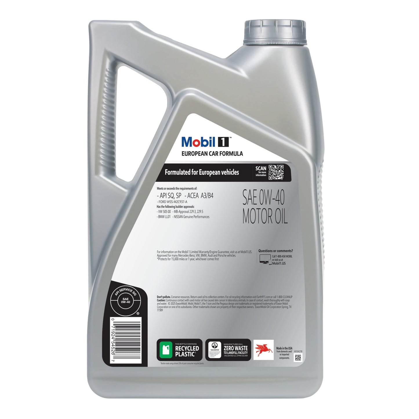 Mobil 1 FS European Car Formula Full Synthetic Motor Oil 0W-40, 5 Quart