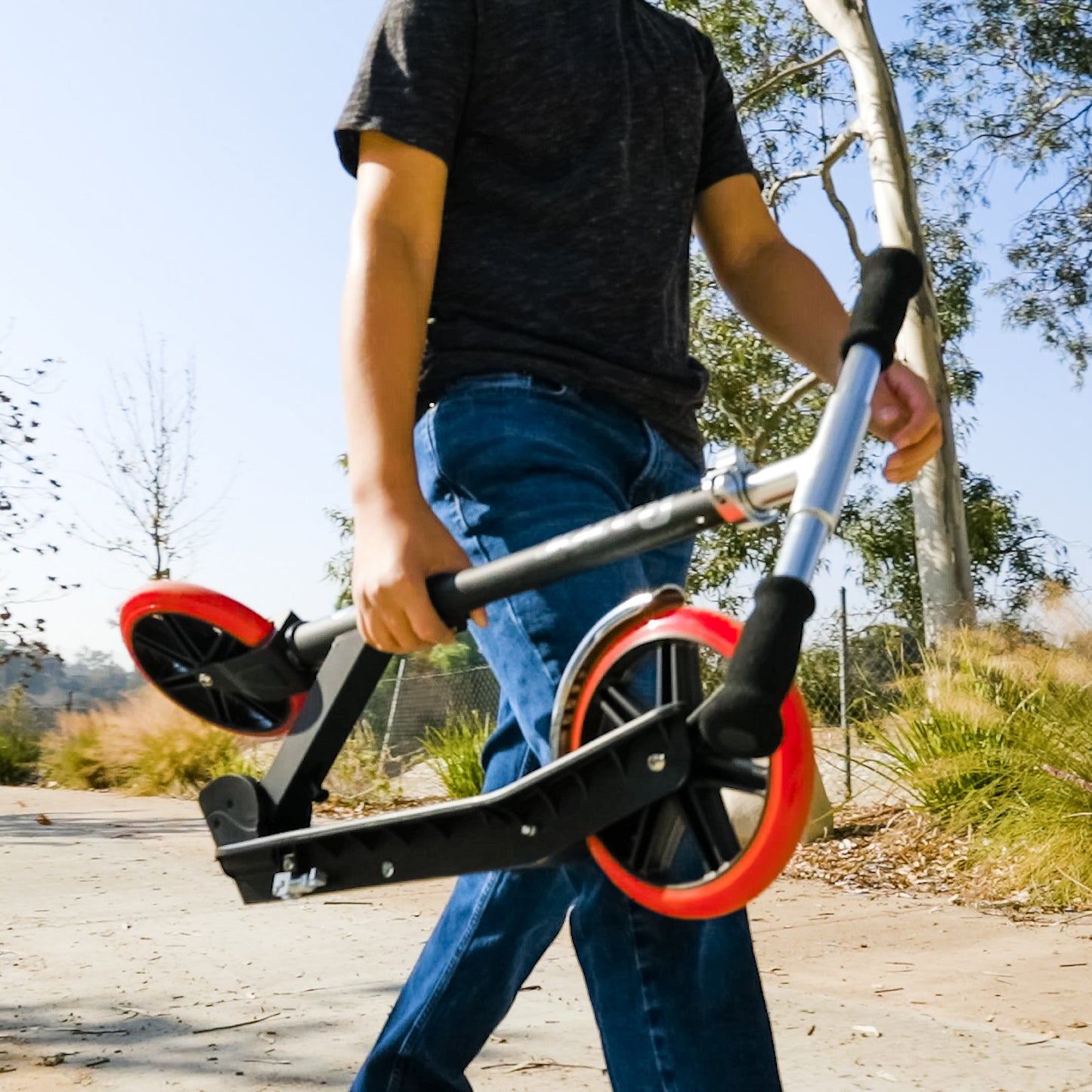 Razor Carbon Lux Kick Scooter - Red/Black, Spoked Large Wheels, Folding Scooter for Up to 220 lbs