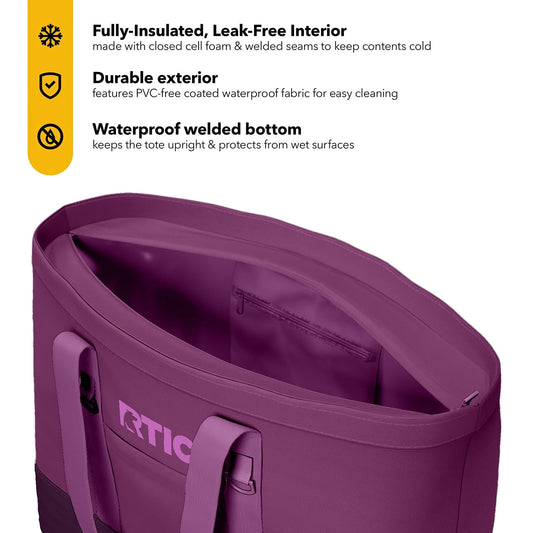 RTIC 58-Can, 35 Ltr, Insulated Tote Bag, Cooler Bag with Leak-Free Interior, Berry Jam