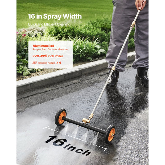 KFFKFF 16" Undercarriage Pressure Washer, Stainless Steel Pressure Surface Cleaner, Maximum 4000 PSI, Gear with Angle Modification, 4 Spray Jets, 2 Lengthened Rods for Driveway, Patio, Deck