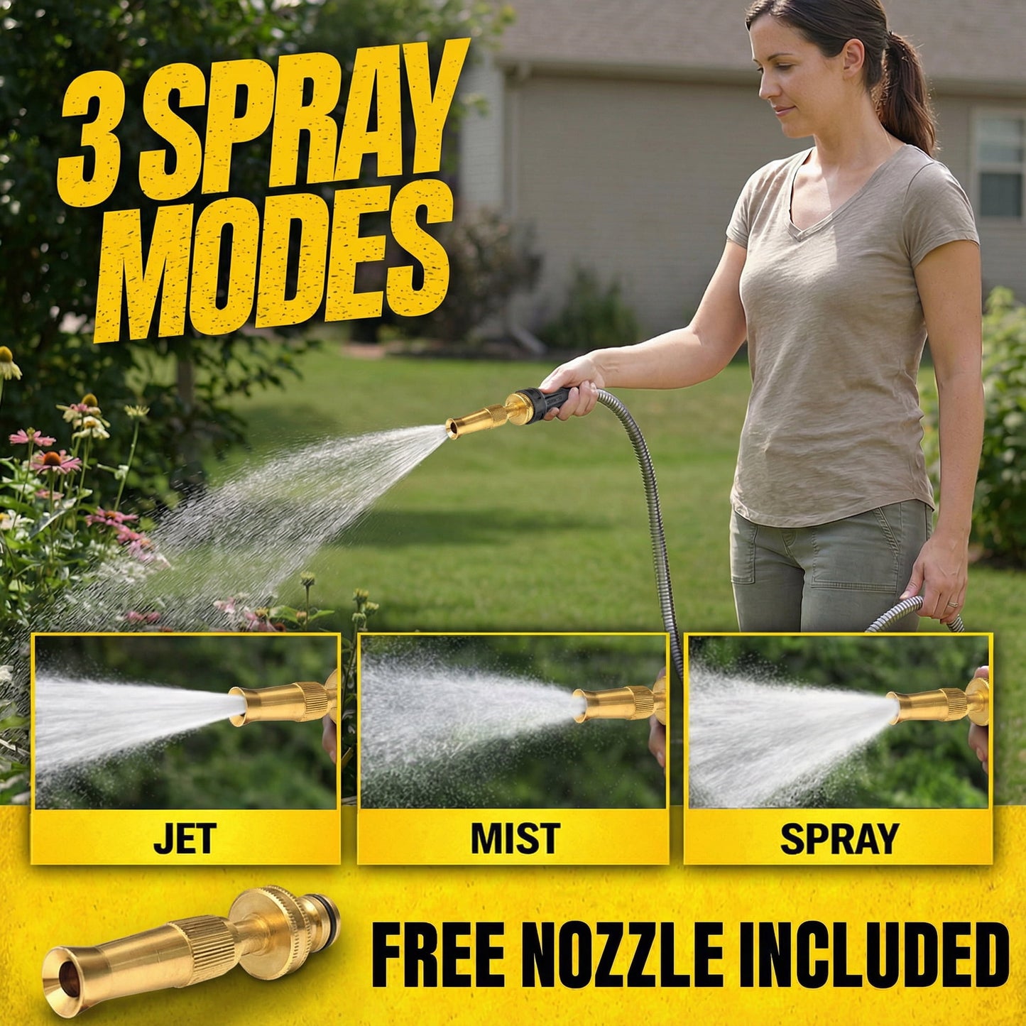 Bionic Steel Pro Garden Hose 50' ft Water Hose Outside Heavy Duty Metal Hose Stainless Steel w/ Spray Nozzle Kink-Free