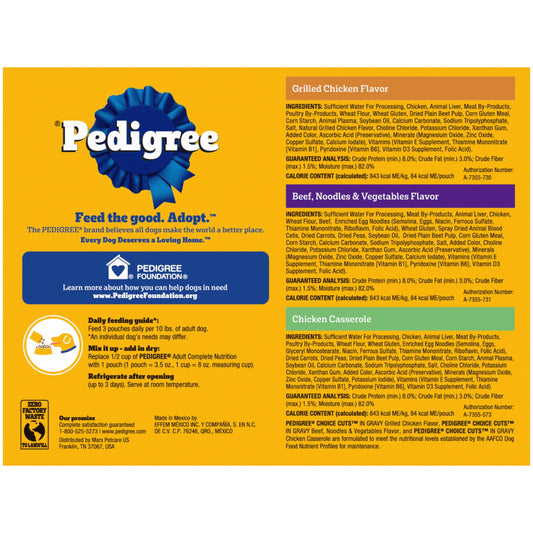 Pedigree Choice Cuts In Gravy Wet Dog Food Chicken Casserole Variety Pack, 3.5 Oz Pouches, 18 Count