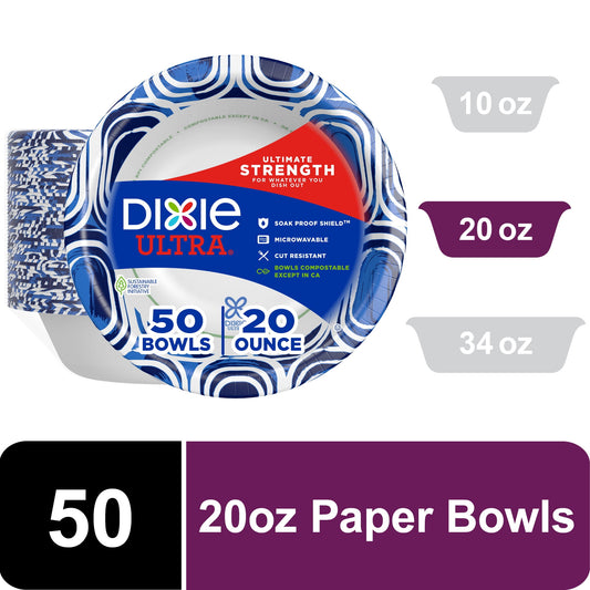 (4 pack) Dixie Ultra Disposable Paper Bowls, 20 oz, Multi-Color, 50 Count