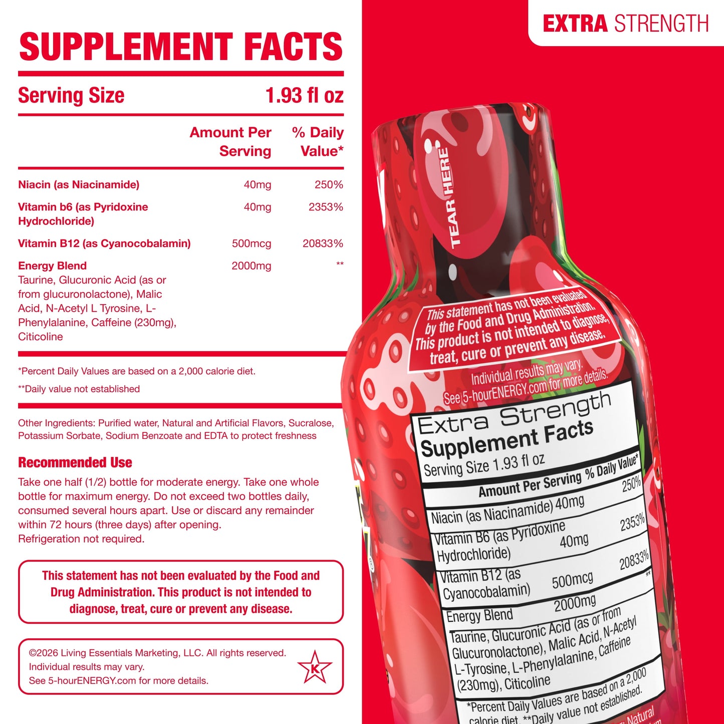 5-hour ENERGY Shot, Extra Strength, Berry, 15 Count