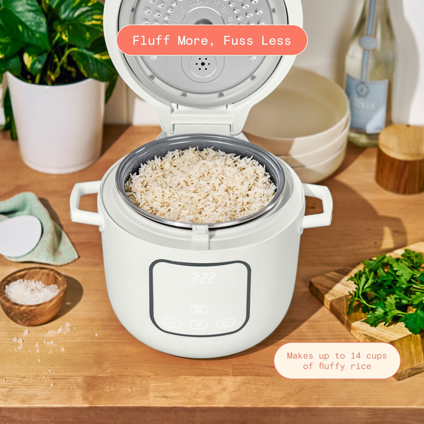 Beautiful 14-Cup Cooked, 6-Cup Uncooked Electric Rice and Grain Cooker, EverGood Non-Toxic Ceramic Nonstick Coating, White Icing by Drew Barrymore