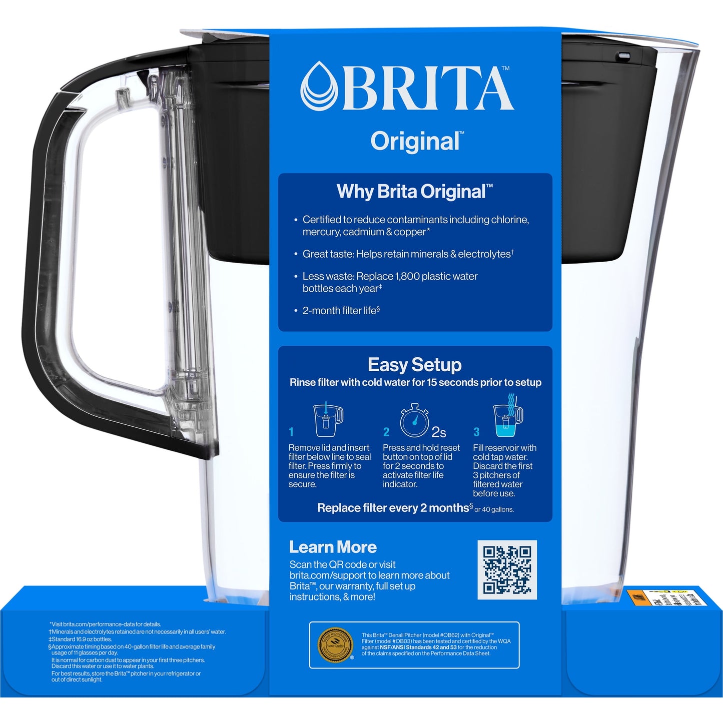 Brita Standard 6-Cup, Black Plastic Water Filtration Pitcher
