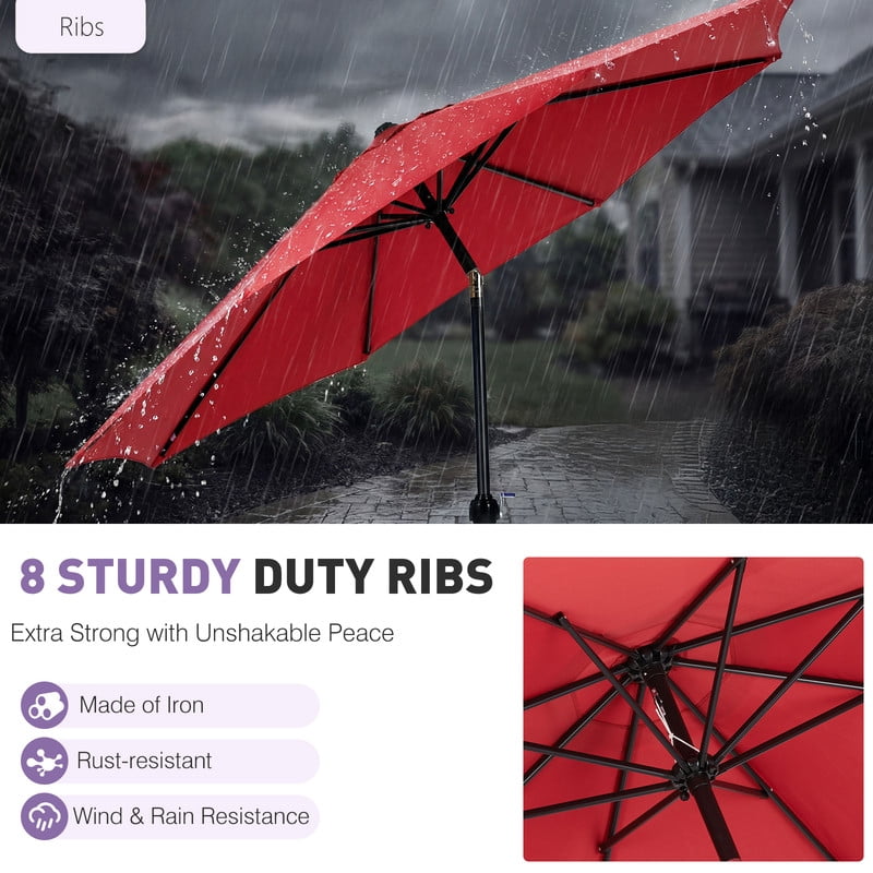 Gianna 9-Foot Outdoor Patio Market Umbrella with Push Button Tilt and Crank, 8 Sturdy Ribs, Red, (1 Unit)