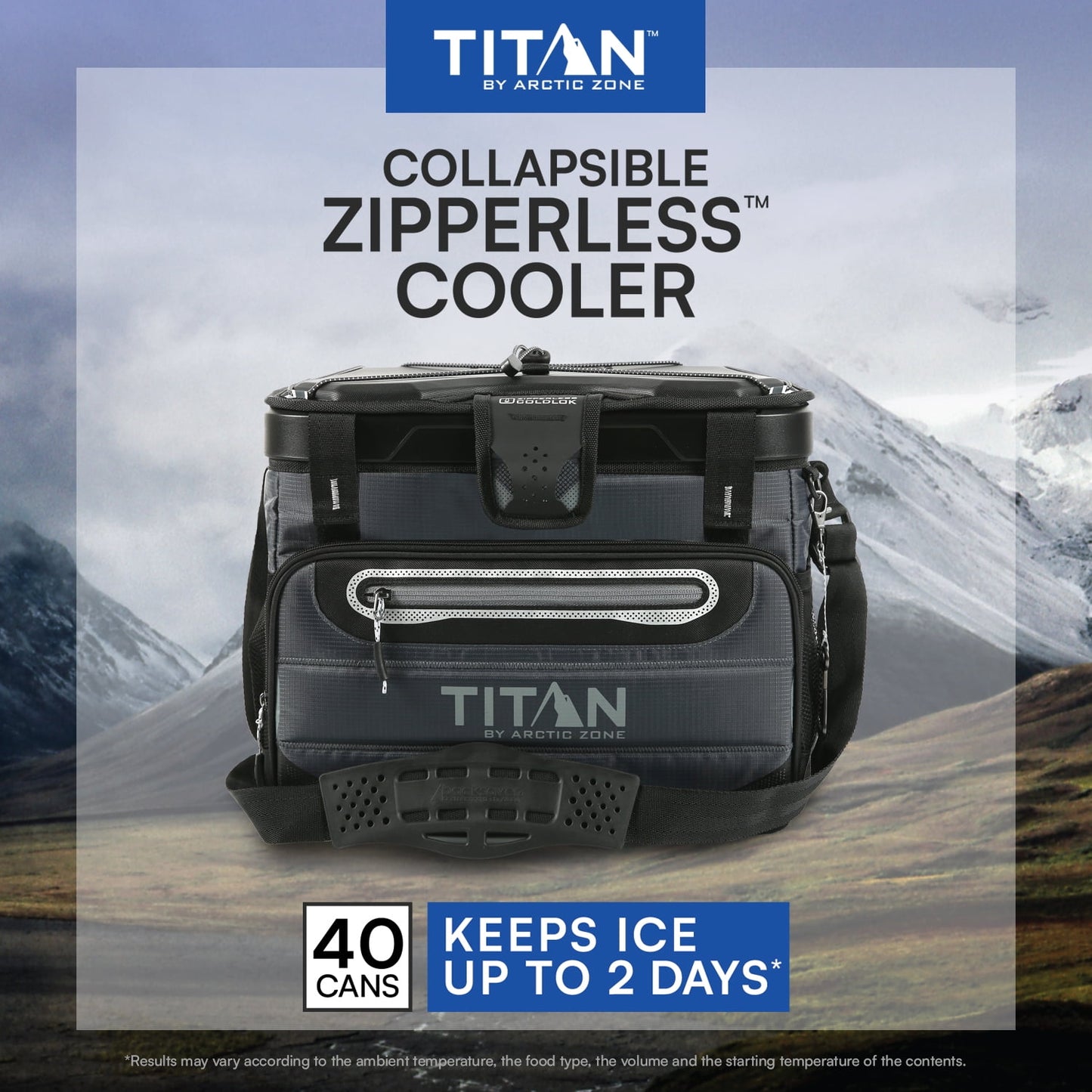 Titan by Arctic Zone 40 Can, 27 Quart Collapsible Zipperless Soft Cooler, Basalt Gray